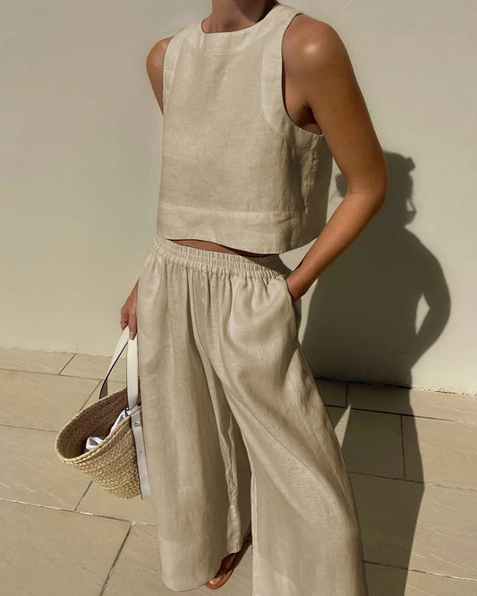 Emris - Ensemble deux pièces femme haut court sans manches + pantalon large