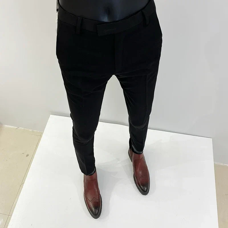 Men's Slim Fit Wool Mix Dress Trousers Formal Business Pants