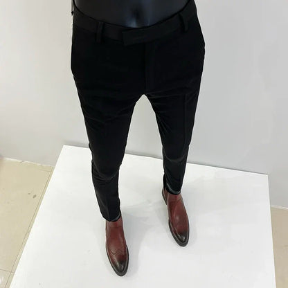 Men's Slim Fit Wool Mix Dress Trousers Formal Business Pants