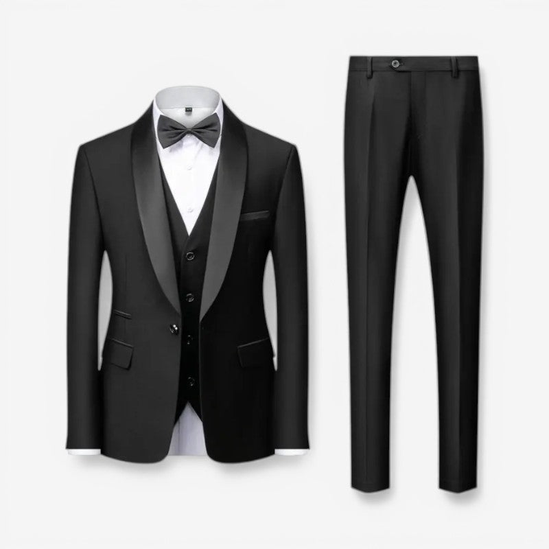 Arthur - 3 Piece Slim Fit Suit Set with Blazer Pants and Vest | Button Closure and Pockets | Sizes XS–3XL | Blue, Red, Grey, Black, Black and Red