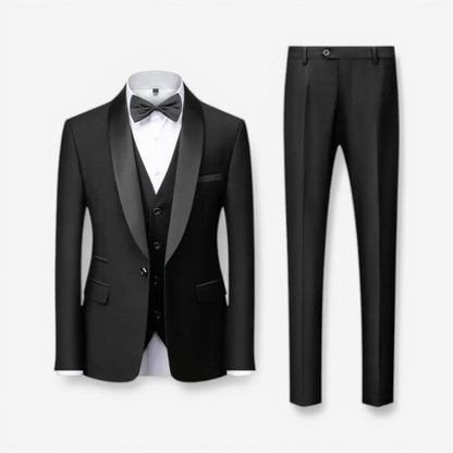 Arthur - 3 Piece Slim Fit Suit Set with Blazer Pants and Vest | Button Closure and Pockets | Sizes XS–3XL | Blue, Red, Grey, Black, Black and Red