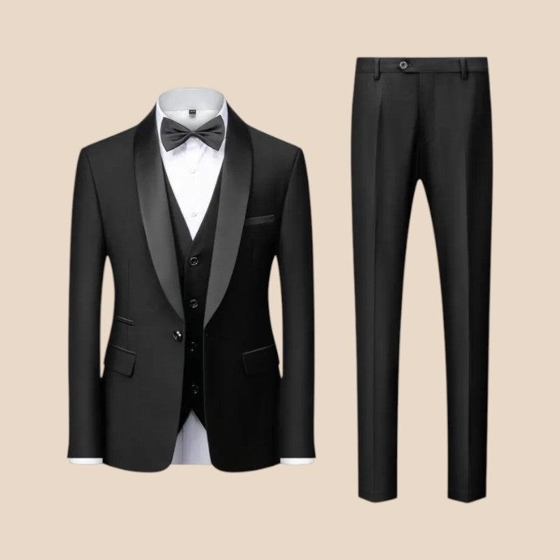 Arthur - 3 Piece Slim Fit Suit Set with Blazer Pants and Vest | Button Closure and Pockets | Sizes XS–3XL | Blue, Red, Grey, Black, Black and Red