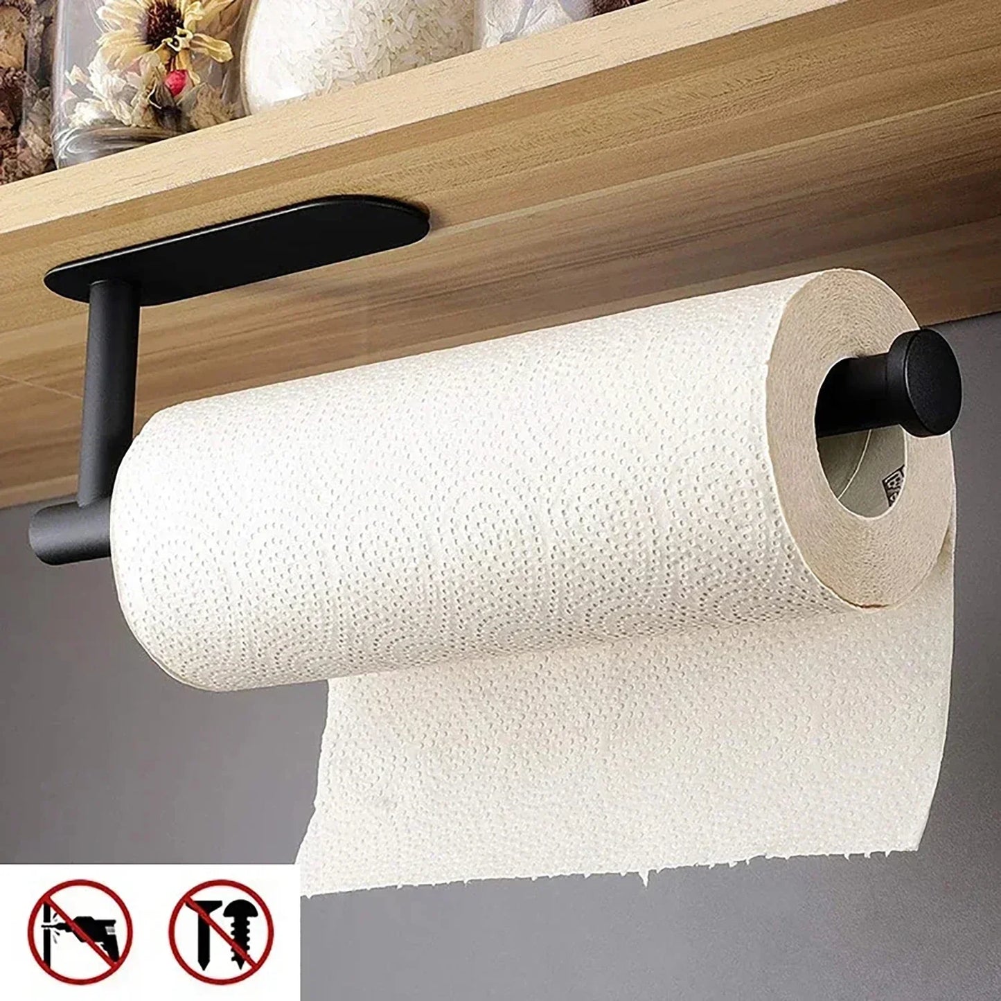 Stick & Grip No-Drill Adhesive Paper Towel & Toilet Roll Holder – Space-Saving Wall Organizer for Kitchen & Bathroom