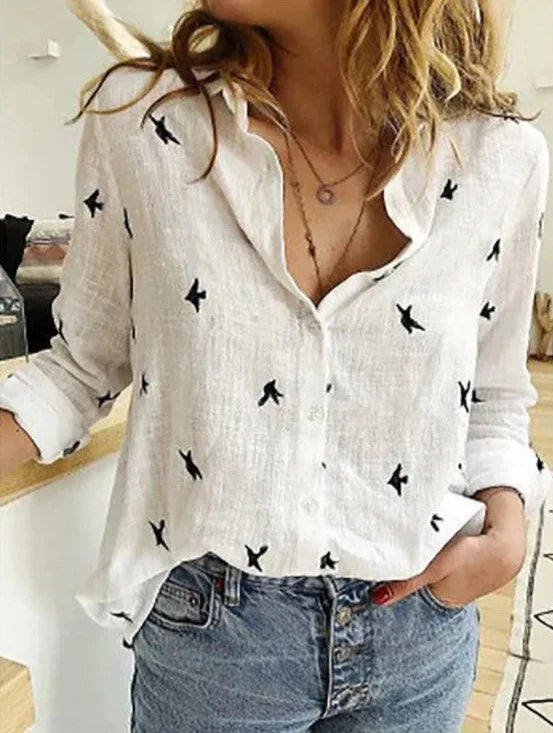Women’s Cotton Linen Long Sleeve Shirt – Breathable Relaxed Fit Elegant Casual Blouse