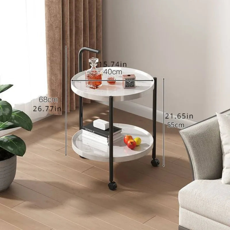 Floravelle - Tweelaags Houten Bijzettafel met Wieltjes