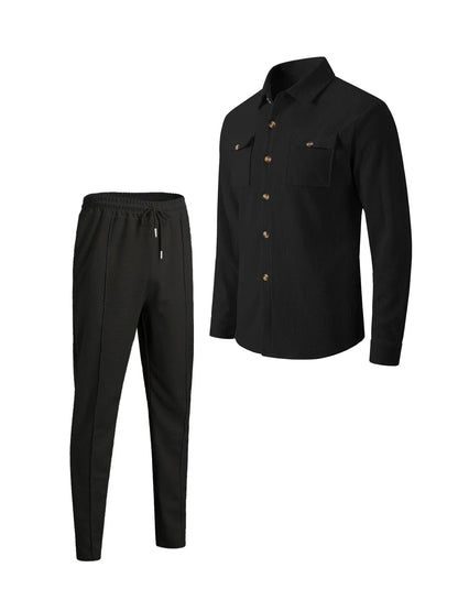 Alltime Rible Solid Button Pocket Two Piece Set