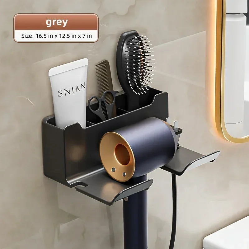 AirKeeper Multifunctional Hair Dryer Holder – No-Drill Wall Mount, Dual-Layer Storage & Silicone Protection