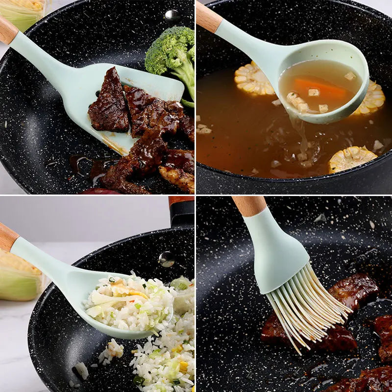 ChefEase – 12-Piece Silicone Kitchen Utensil Set with Wooden Handles