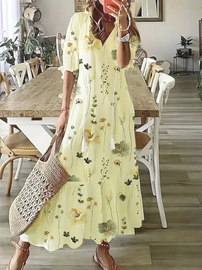Nola -Bohemeagtig lang kjole med blomsterprint