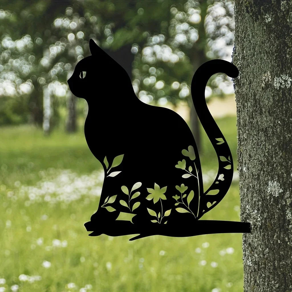 Metalowa sylwetka kota do dekoracji ogrodu i patio