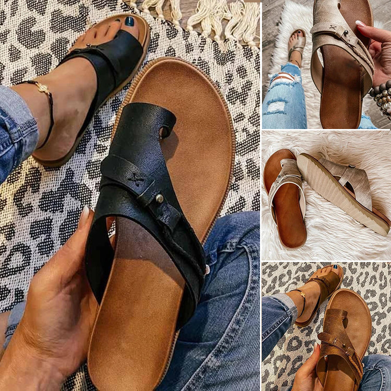Women's Flat Toe Ring Sandals Slip-On Boho Summer Slides