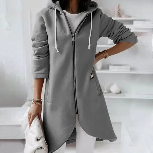 Elsie | Hooded cardigan with curved hem