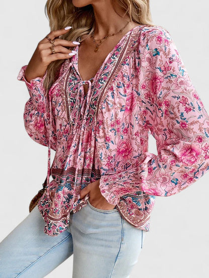 Maya | Women's Boho Floral Long Sleeve Peasant Top