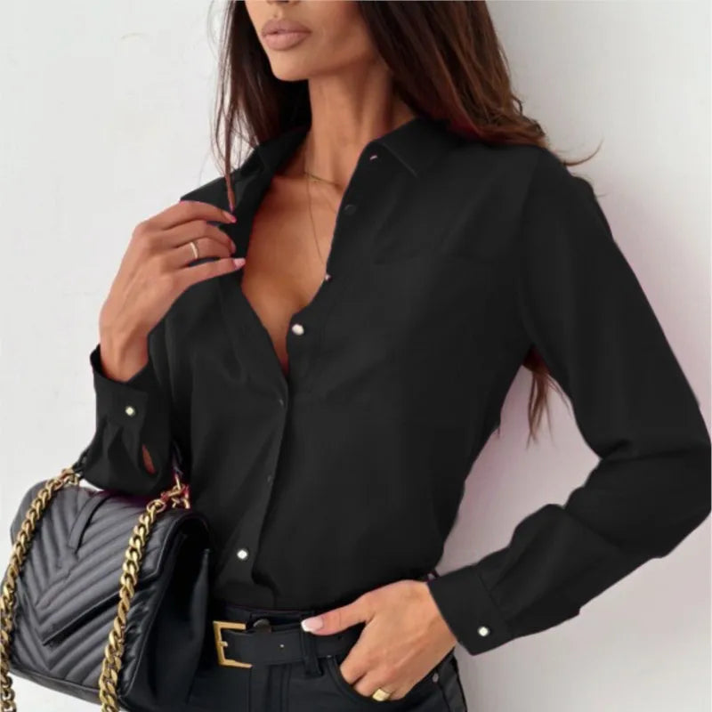 Women’s Linen Long-Sleeve Button-Up Shirt Classic Relaxed Fit Blouse