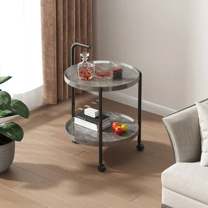 Floravelle - Tweelaags Houten Bijzettafel met Wieltjes