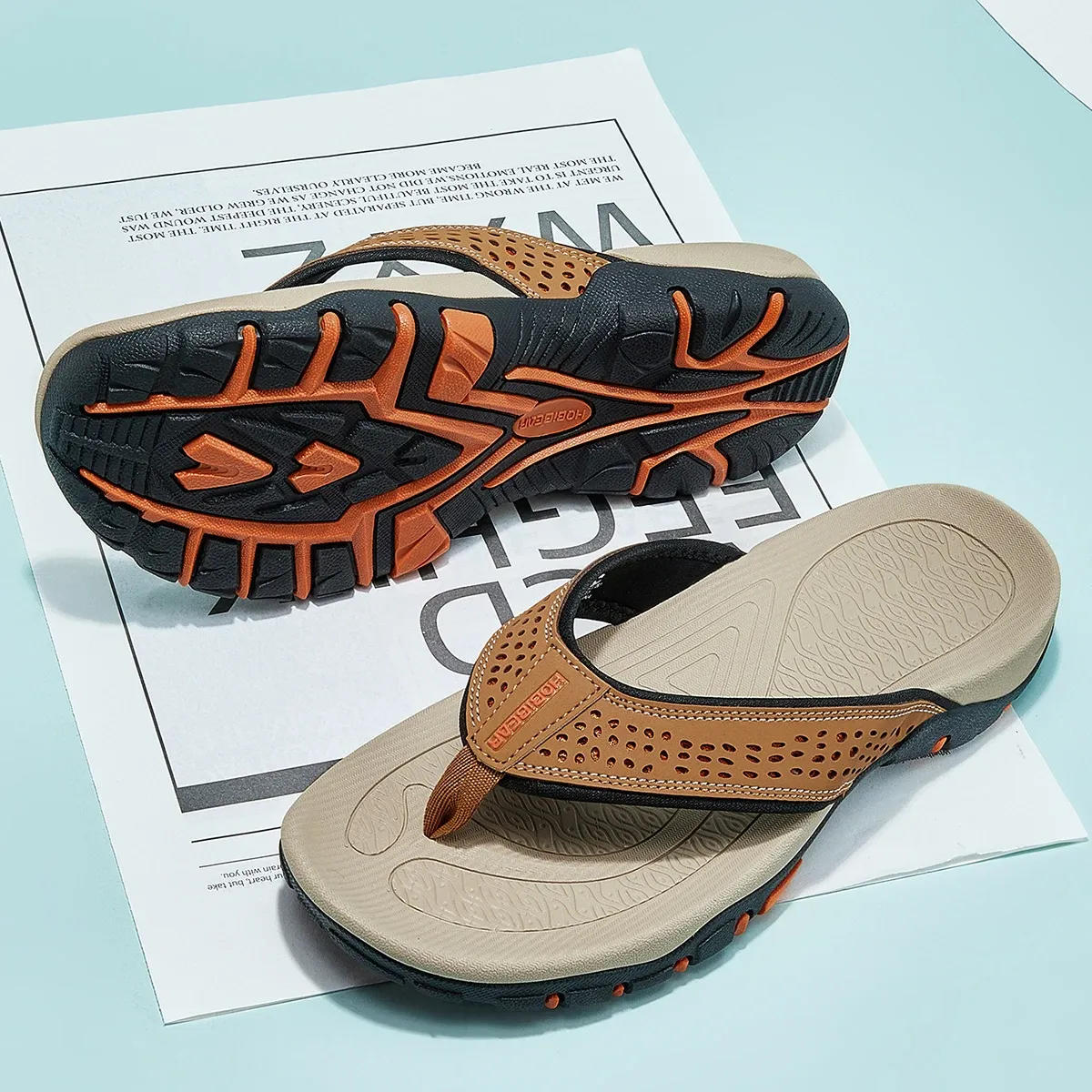 Leather Flip Flops Men’s Cushioned Rubber Sole Summer Sandals