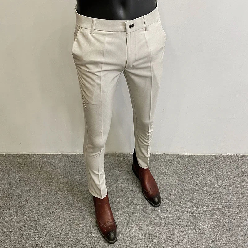 Men's Slim Fit Wool Mix Dress Trousers Formal Business Pants