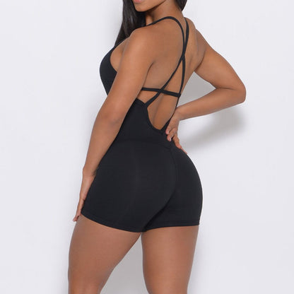 CRISS CROSS FORM FITTED ROMPER - BLACK