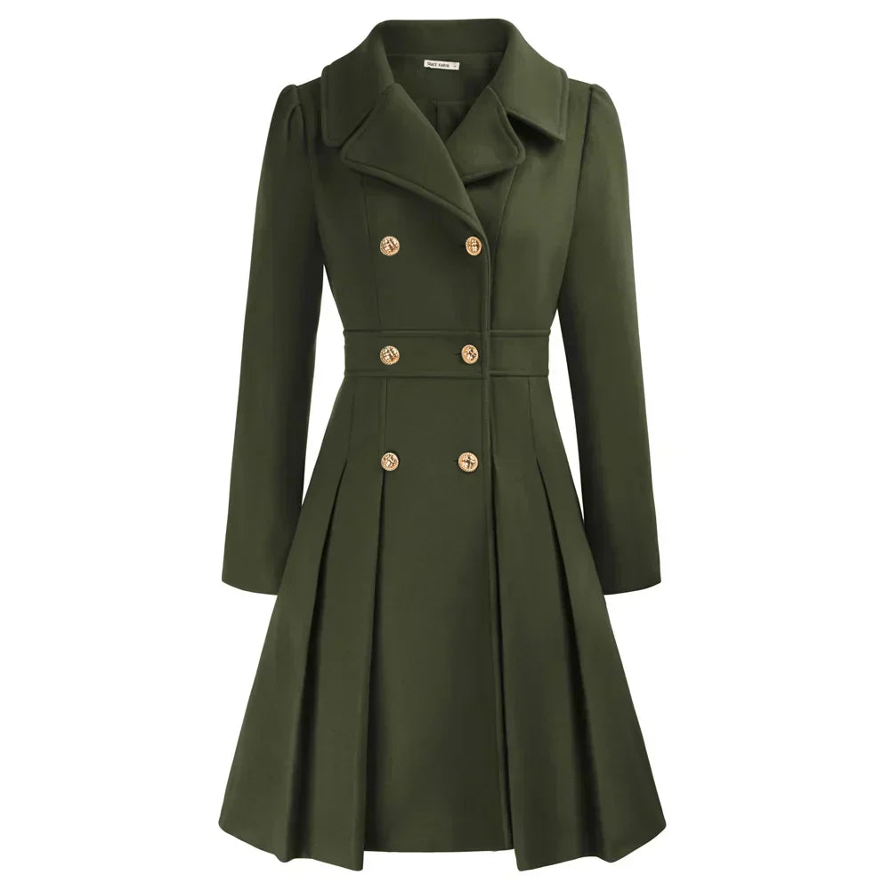 Women’s Elegant Double-Breasted Flare Long Coat