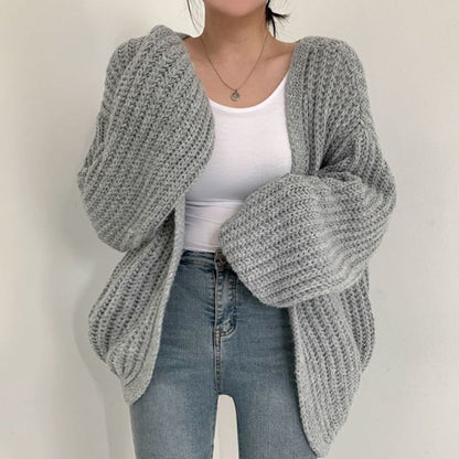 Women's Knit cardigan with Balloon Sleeve and Open Front
