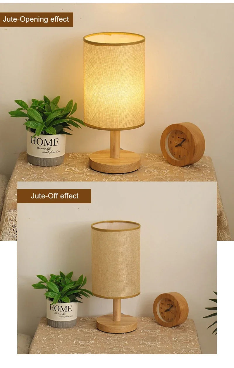 Aurora SilkGlow LED-Tischlampe – Dimmbare asiatische Nachtlampe mit Holzsockel und Stoffschirm
