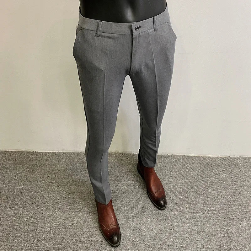 Men's Slim Fit Wool Mix Dress Trousers Formal Business Pants