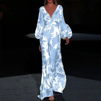 Robe longue femme décolleté V profond élégant