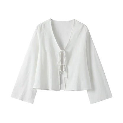 Front-Tie Linen Top