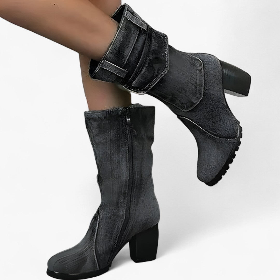 Cowboystiefel aus Denim mit hohem Absatz