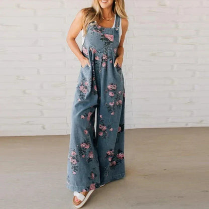 Lydia - Summer Floral Printed Sleeveless Jumpsuit