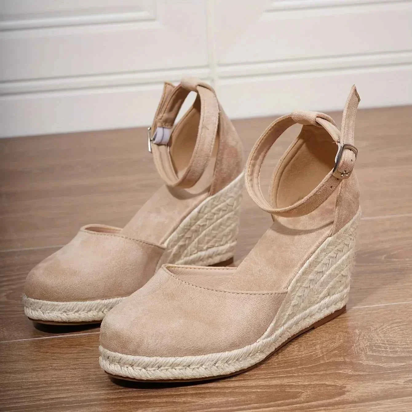 StepCharm | Dames suède espadrille sleehakken – enkelbandje, zomerse hakken