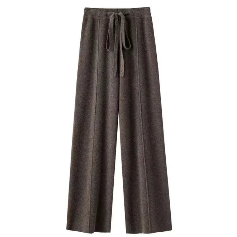 Women's Wide Leg Trousers High Waist Wool Mix Lounge Pants
