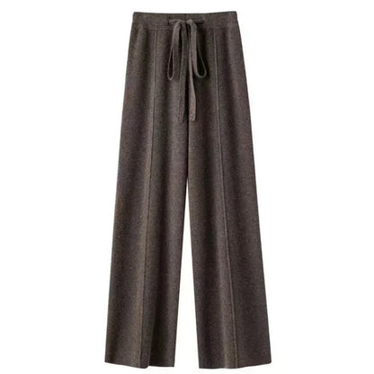 Women's Wide Leg Trousers High Waist Wool Mix Lounge Pants