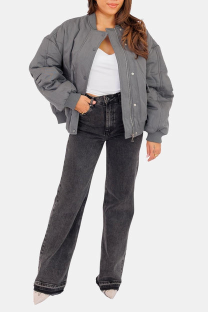 Samara – Oversized Quilted Bomber Jacket in Grey