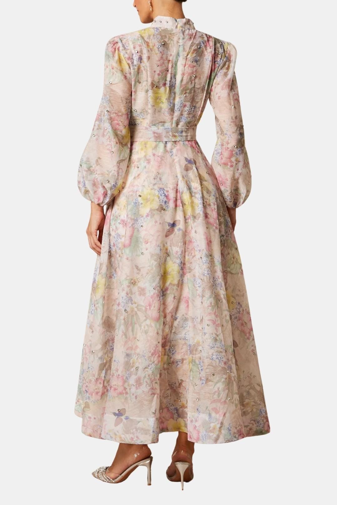 Sana - Balloon Sleeve Floral Print Long Dress