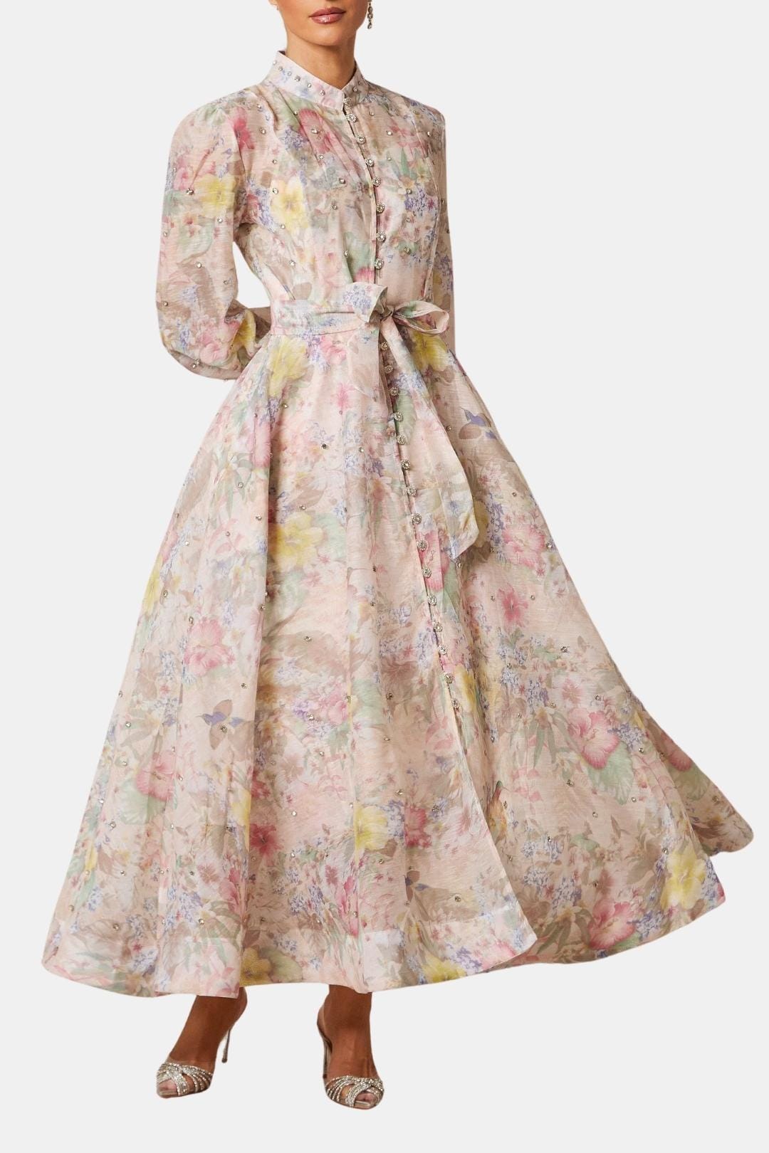 Sana - Balloon Sleeve Floral Print Long Dress