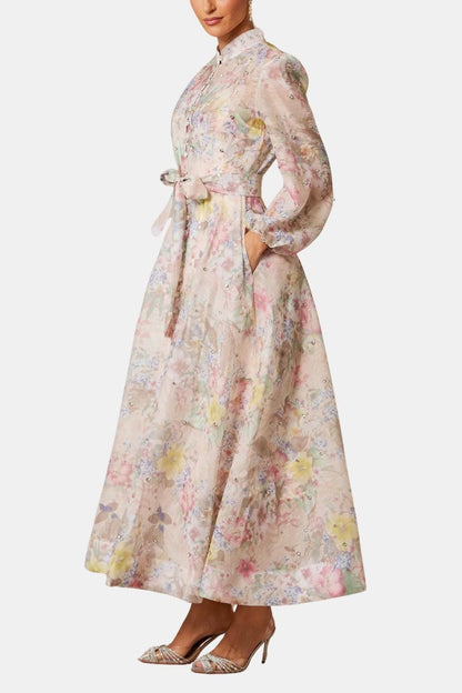 Sana - Balloon Sleeve Floral Print Long Dress