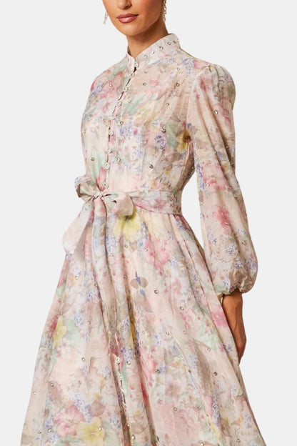 Sana - Balloon Sleeve Floral Print Long Dress