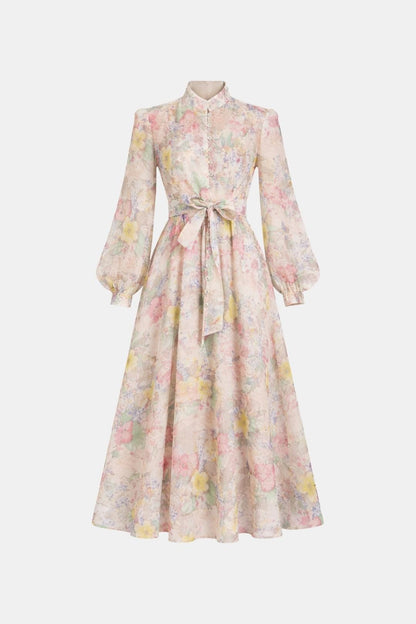 Sana - Balloon Sleeve Floral Print Long Dress