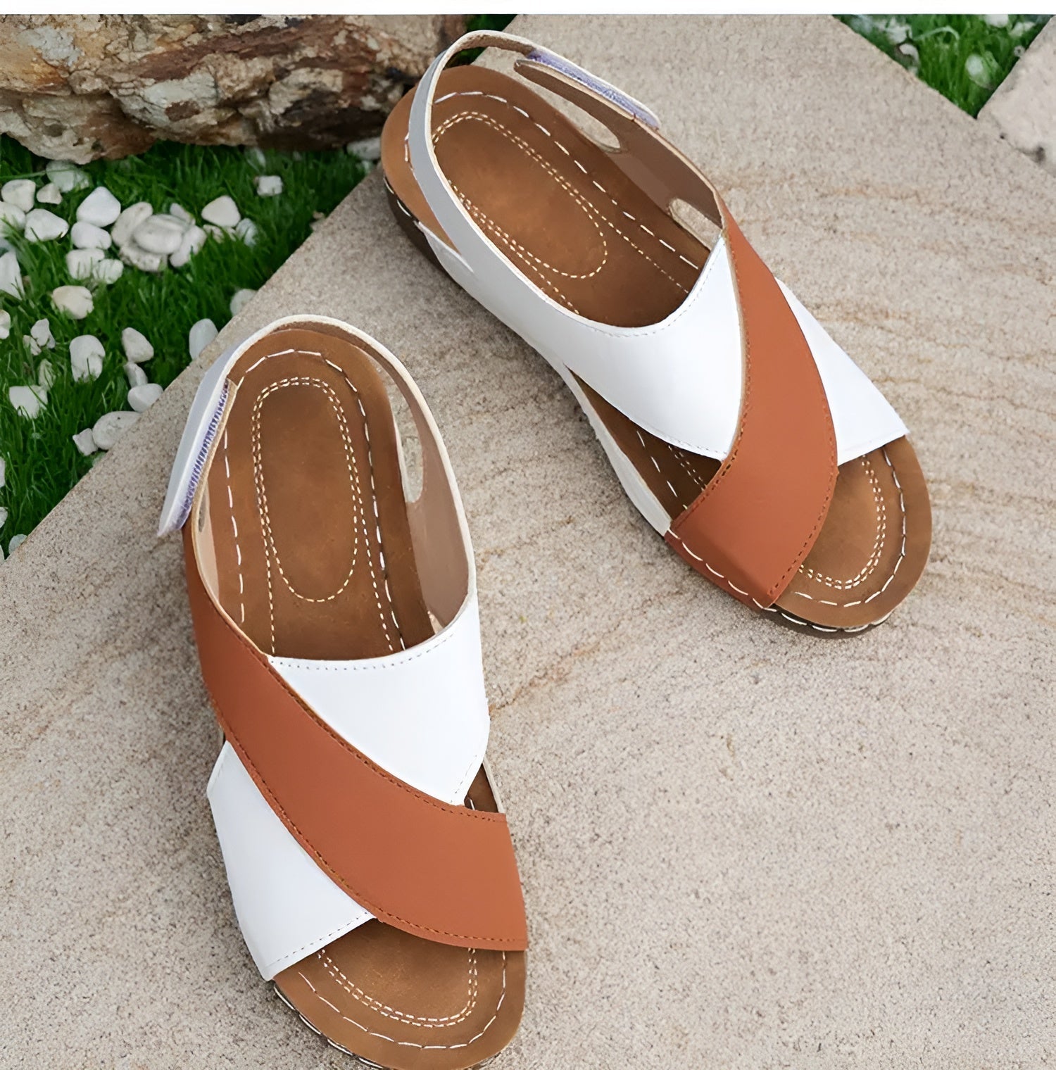 Sandali Ortopedici Donna | Bicolore con Zeppa & Cinturino Slingback