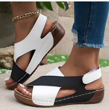 Sandali Ortopedici Donna | Bicolore con Zeppa & Cinturino Slingback