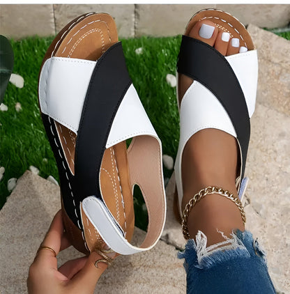 Sandali Ortopedici Donna | Bicolore con Zeppa & Cinturino Slingback