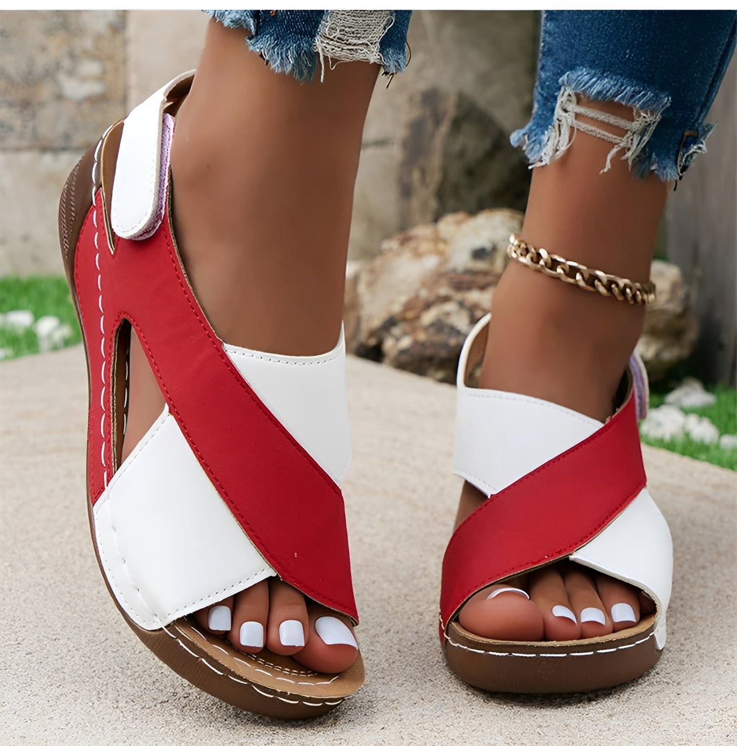 Sandali Ortopedici Donna | Bicolore con Zeppa & Cinturino Slingback