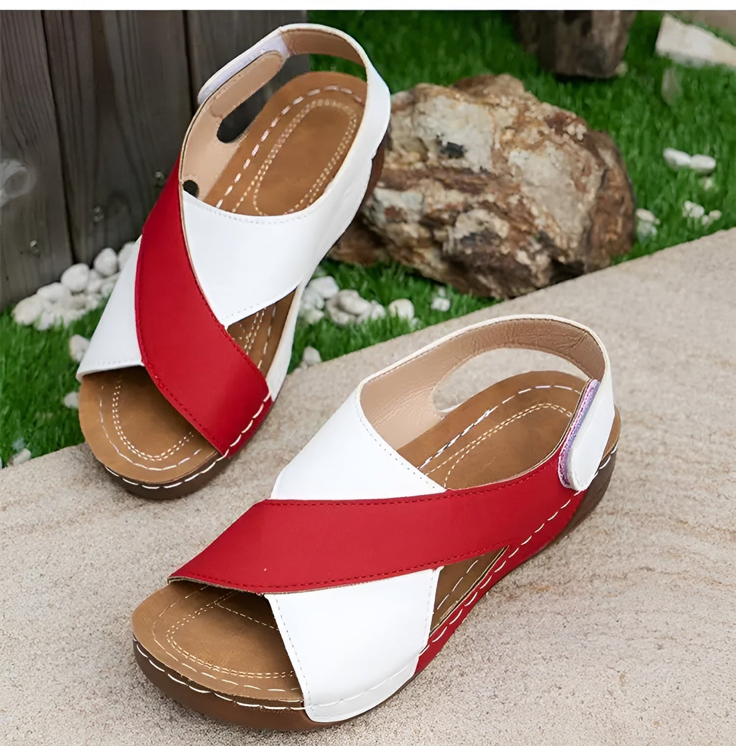 Sandali Ortopedici Donna | Bicolore con Zeppa & Cinturino Slingback