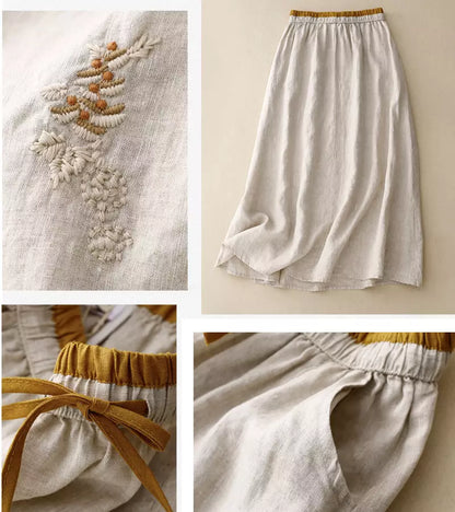 RICA | LONG LINEN AND COTTON SKIRT WITH HANDCRAFTED DETAILS