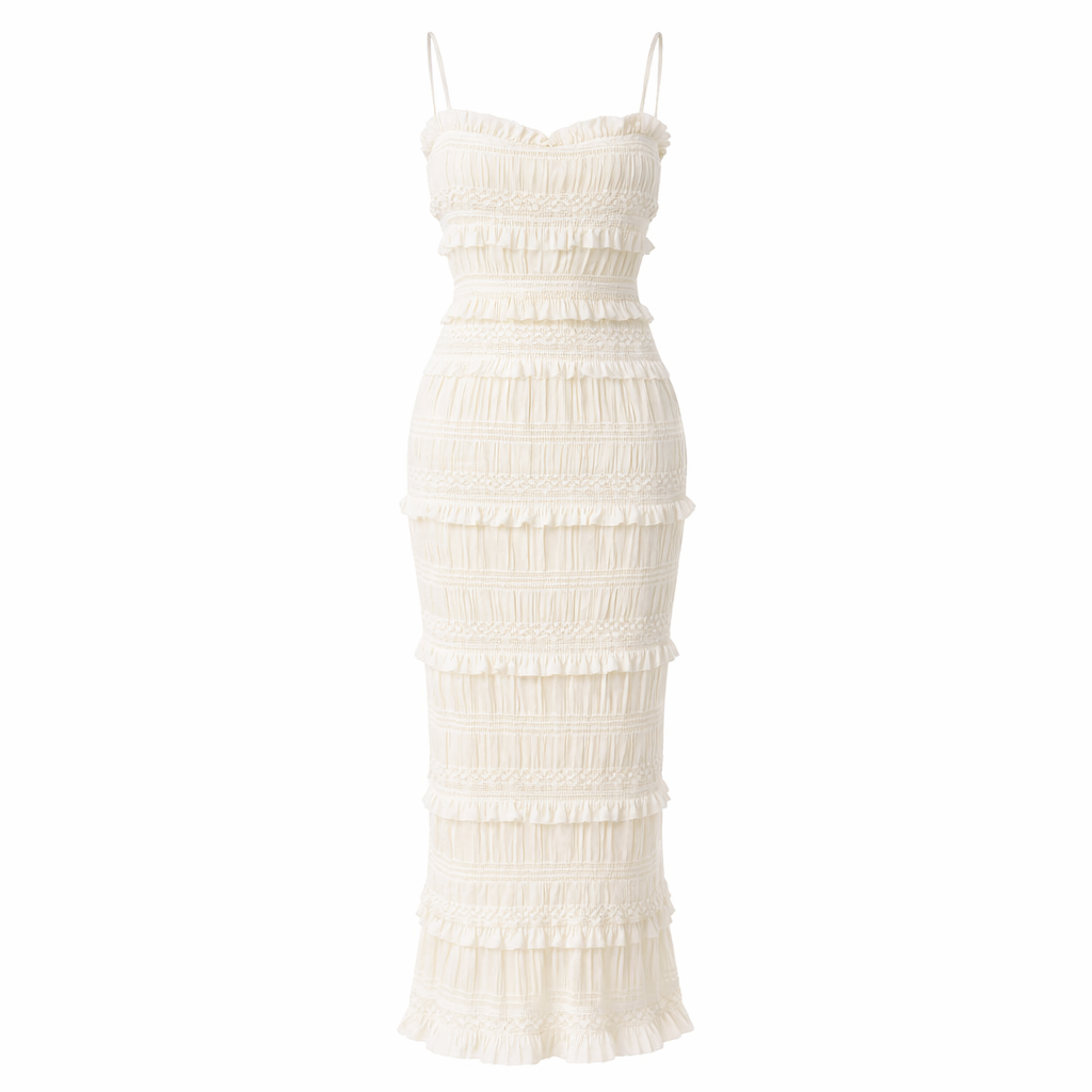 Saoirse | Women’s Elegant Graduation Dress With Ruffle Texture | Slim Fit Midi
