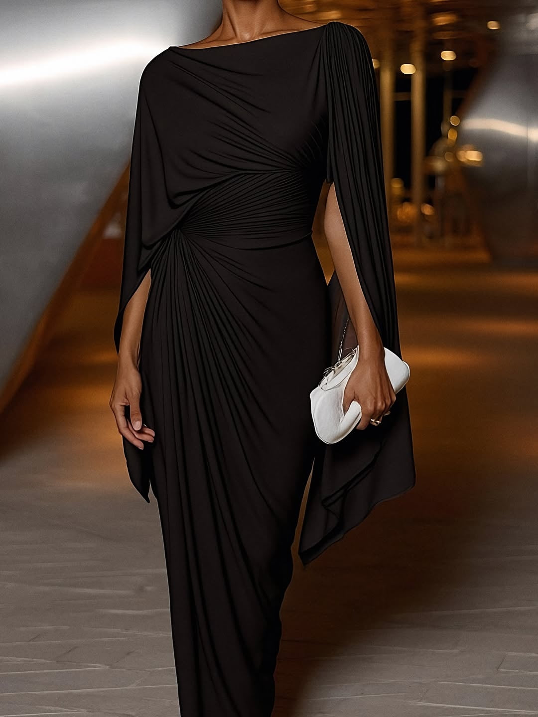 Luxe Pleated Drape Maxi Dress
