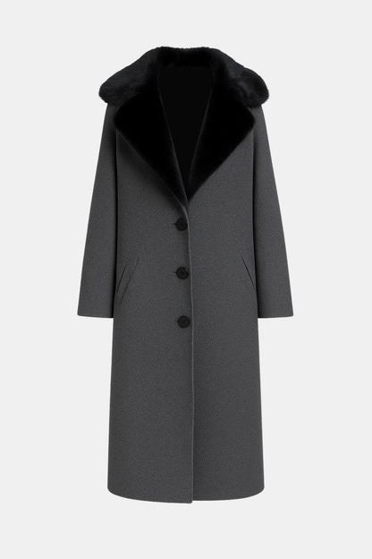 Sawyer – Luxury Wool Coat with Mink Collar in Gray