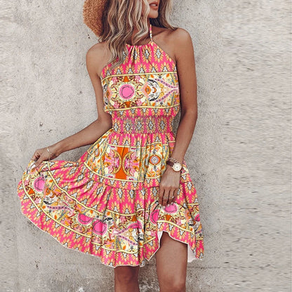 Women's Halter Lace Flowy Draped Dress