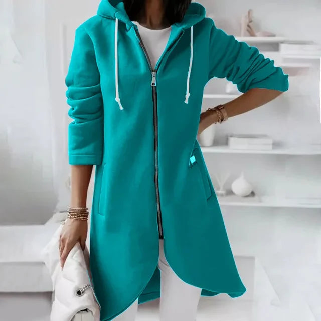 Elsie | Hooded cardigan with curved hem